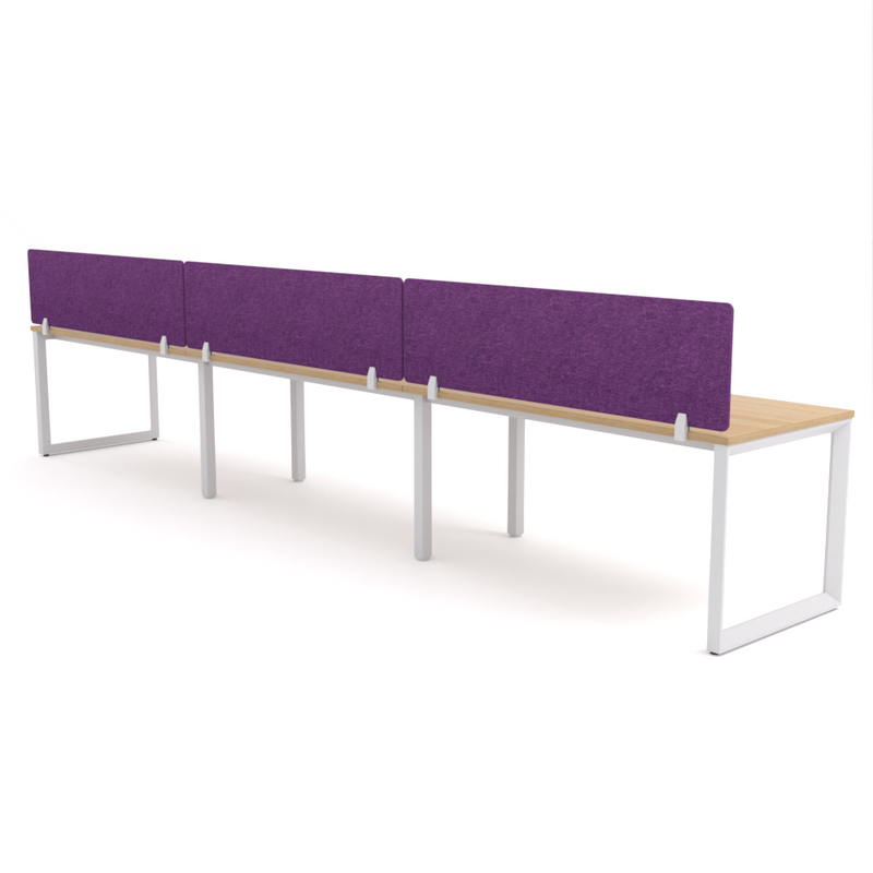 California Office Workstations (Loop Legs) 3-User Single-Sided Desk With AcoustiQ Screen (Purple Screen)