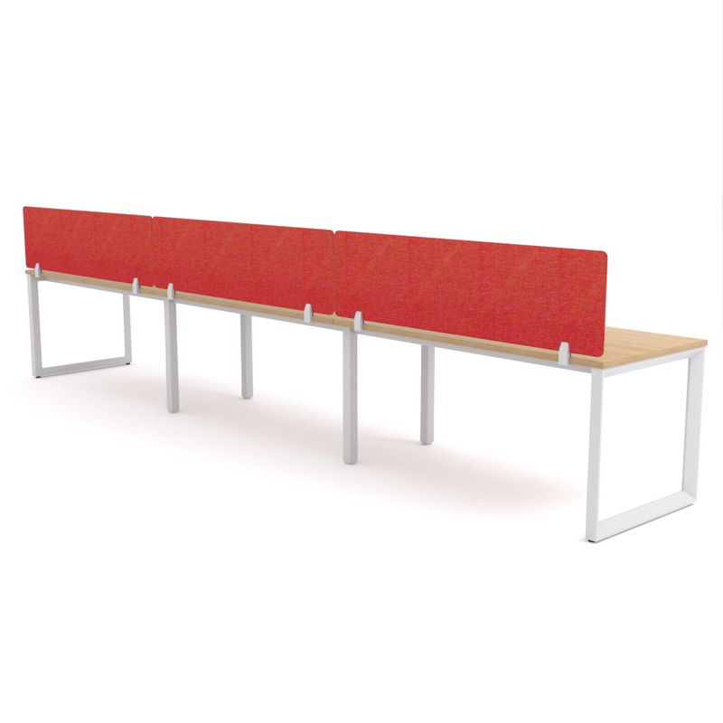 California Office Workstations (Loop Legs) 3-User Single-Sided Desk With AcoustiQ Screen (Red Screen)