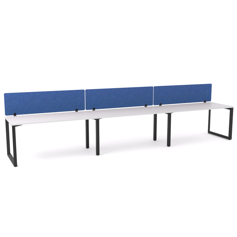 California Office Workstations (Loop Legs) 3-User Single-Sided Desk With AcoustiQ Screen (Cobalt Blue Screen)-Elite Office Furniture