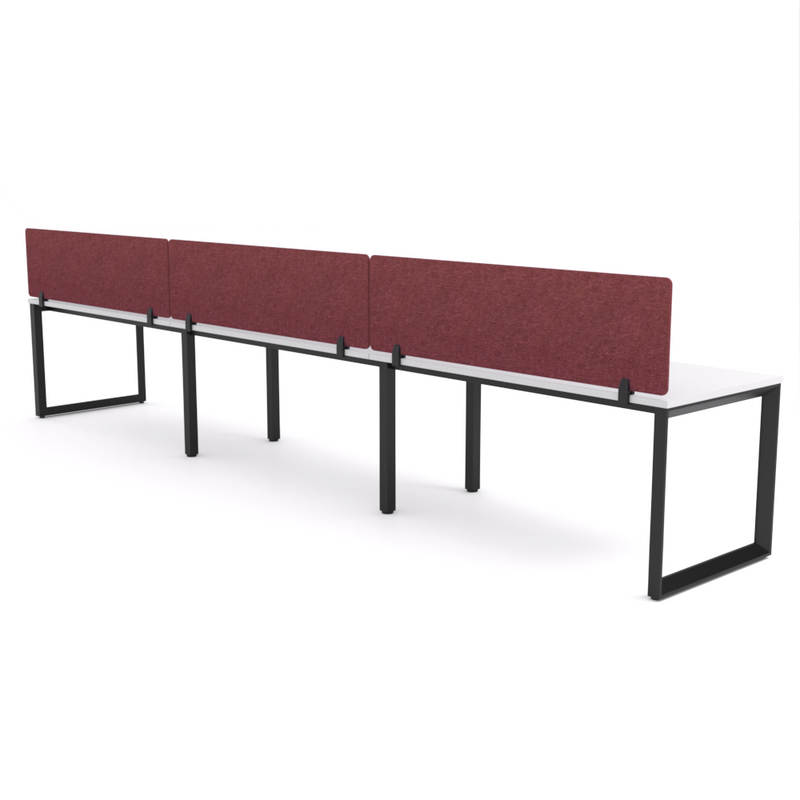 California Office Workstations (Loop Legs) 3-User Single-Sided Desk With AcoustiQ Screen (Maroon Screen)