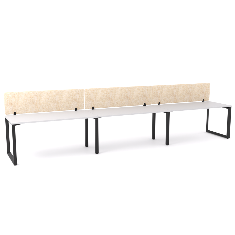 California Office Workstations (Loop Legs) 3-User Single-Sided Desk With AcoustiQ Screen (Natural Screen)-Elite Office Furniture