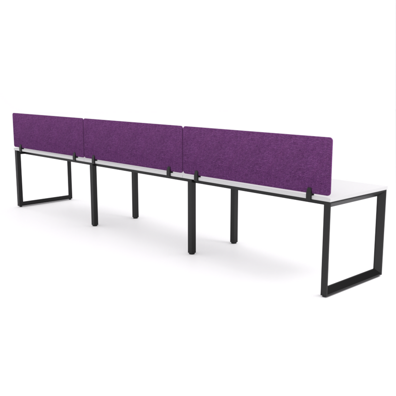 California Office Workstations (Loop Legs) 3-User Single-Sided Desk With AcoustiQ Screen (Purple Screen)