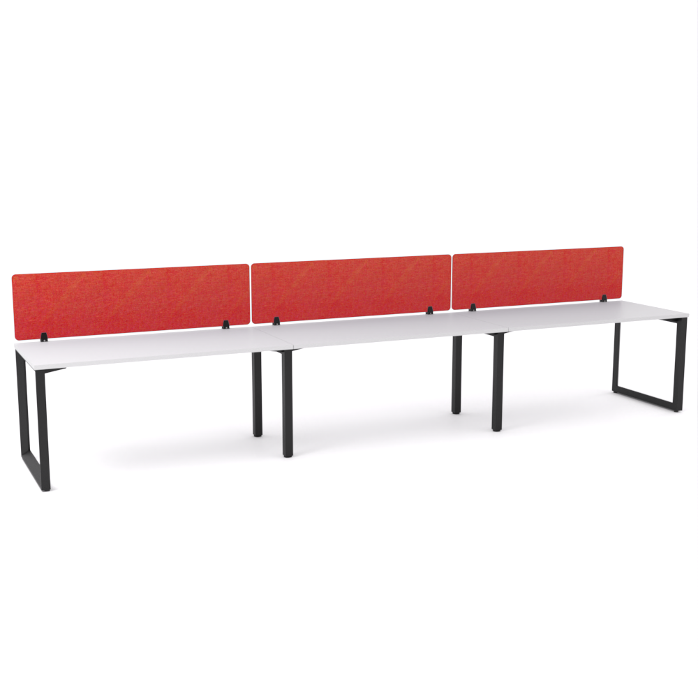 California Office Workstations (Loop Legs) 3-User Single-Sided Desk With AcoustiQ Screen (Red Screen)-Elite Office Furniture