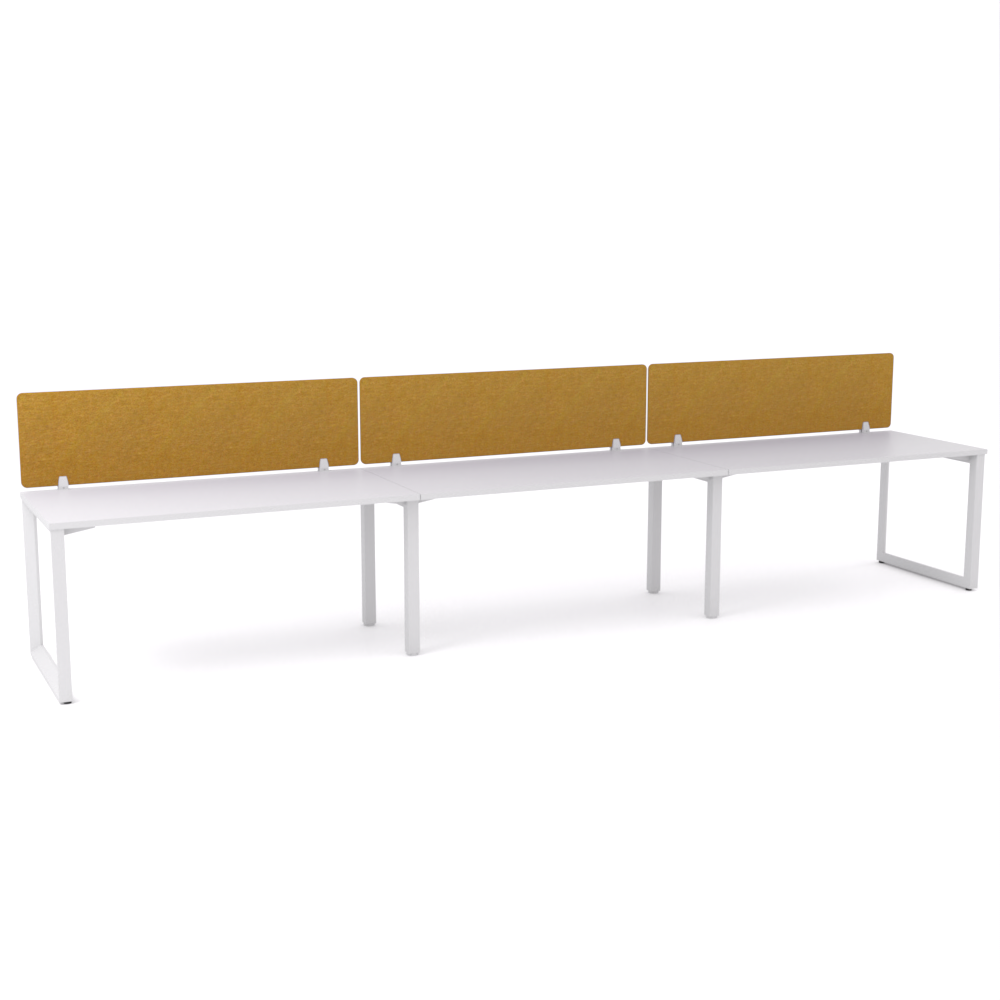 California Office Workstations (Loop Legs) 3-User Single-Sided Desk With AcoustiQ Screen (Golden Yellow Screen)-Elite Office Furniture