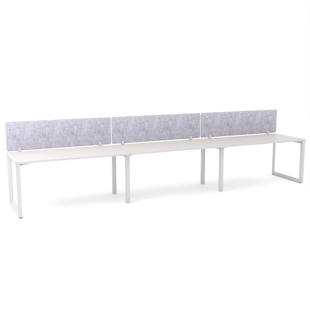 California Office Workstations (Loop Legs) 3-User Single-Sided Desk With AcoustiQ Screen (Marble Gray Screen)-Elite Office Furniture