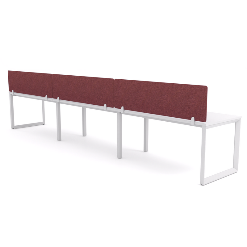 California Office Workstations (Loop Legs) 3-User Single-Sided Desk With AcoustiQ Screen (Maroon Screen)