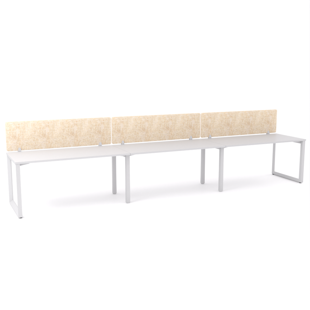 California Office Workstations (Loop Legs) 3-User Single-Sided Desk With AcoustiQ Screen (Natural Screen)-Elite Office Furniture