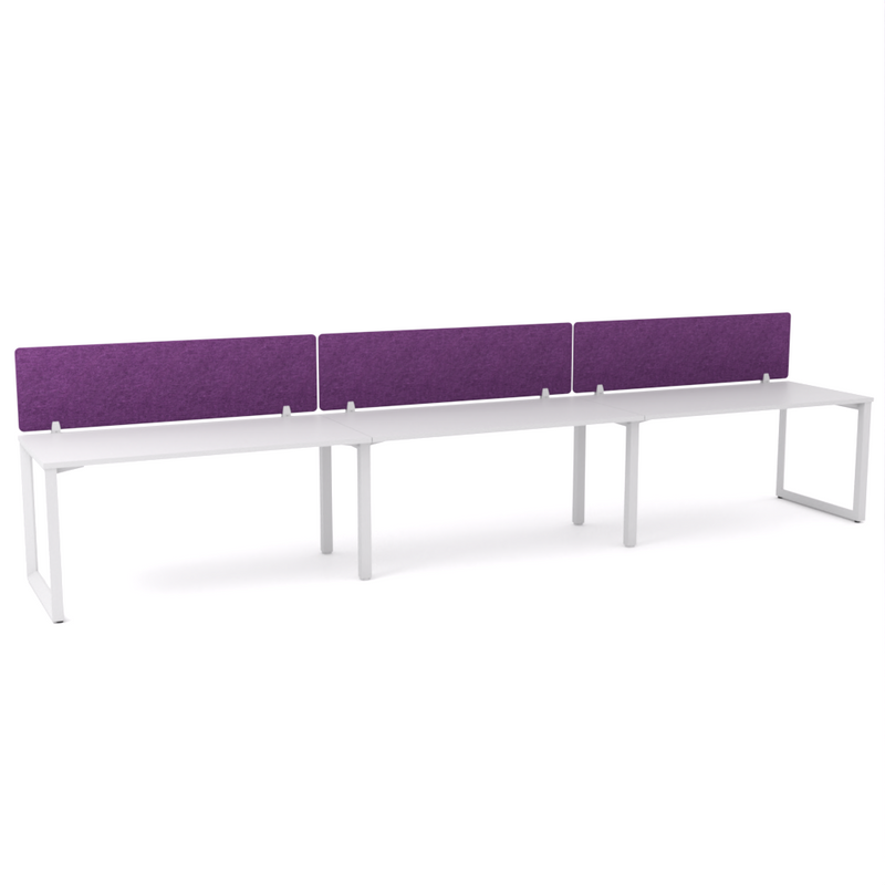 California Office Workstations (Loop Legs) 3-User Single-Sided Desk With AcoustiQ Screen (Purple Screen)