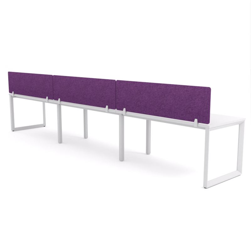 California Office Workstations (Loop Legs) 3-User Single-Sided Desk With AcoustiQ Screen (Purple Screen)