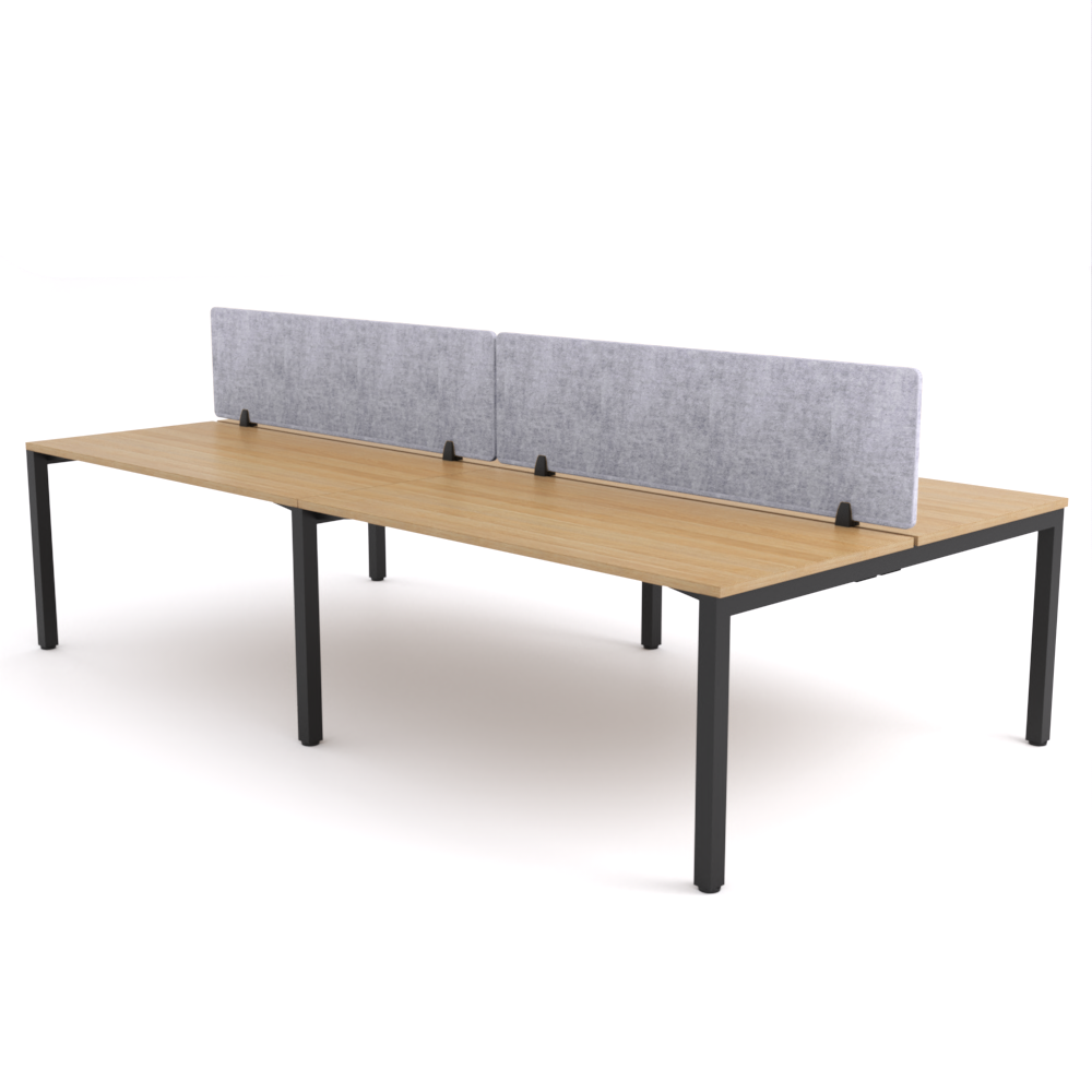 California Office Workstations (Straight Legs) 4-User Double-Sided Desk With AcoustiQ Screen (Marble Gray Screen)