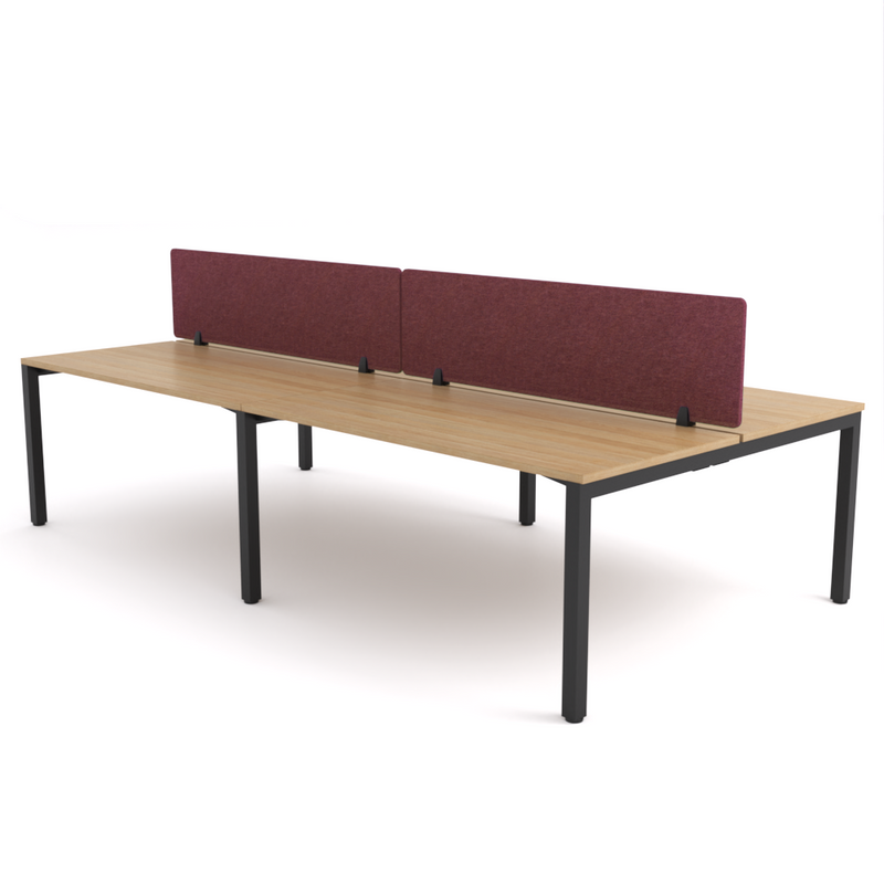 California Office Workstations (Straight Legs) 4-User Double-Sided Desk With AcoustiQ Screen (Maroon Screen)