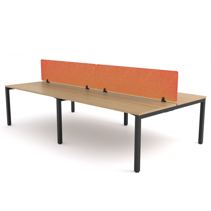 California Office Workstations (Straight Legs) 4-User Double-Sided Desk With AcoustiQ Screen (Orange Screen)