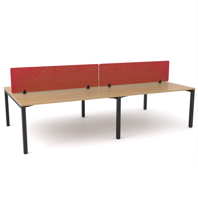 California Office Workstations (Straight Legs) 4-User Double-Sided Desk With AcoustiQ Screen (Red Screen)