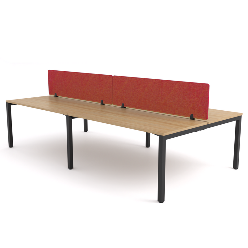 California Office Workstations (Straight Legs) 4-User Double-Sided Desk With AcoustiQ Screen (Red Screen)