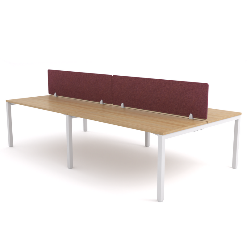 California Office Workstations (Straight Legs) 4-User Double-Sided Desk With AcoustiQ Screen (Maroon Screen)