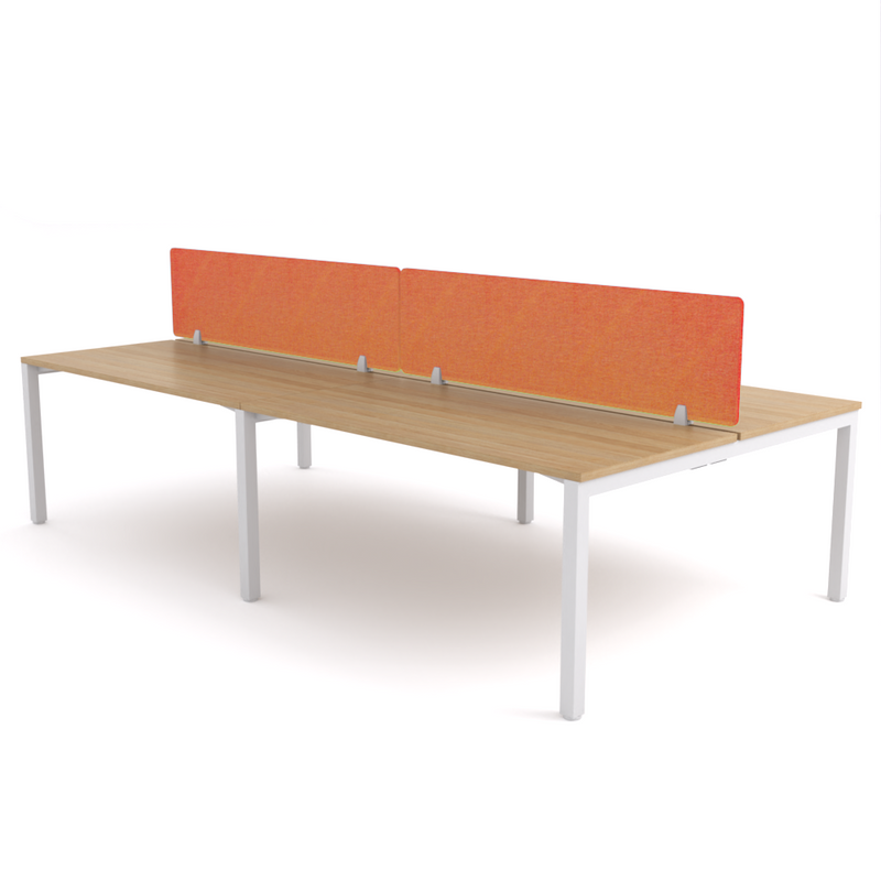 California Office Workstations (Straight Legs) 4-User Double-Sided Desk With AcoustiQ Screen (Orange Screen)
