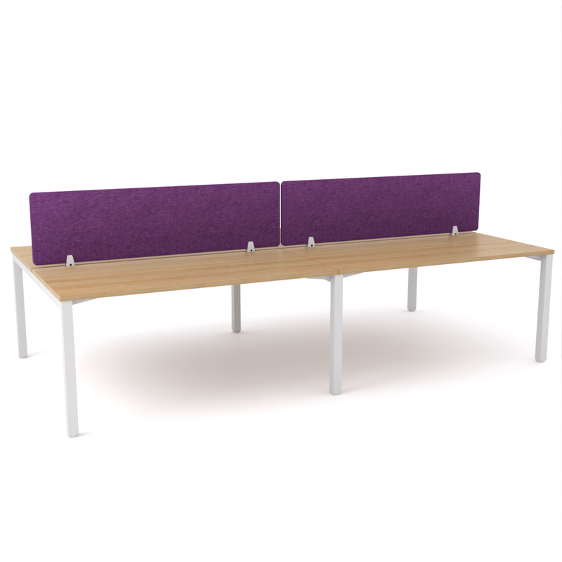 California Office Workstations (Straight Legs) 4-User Double-Sided Desk With AcoustiQ Screen (Purple Screen)
