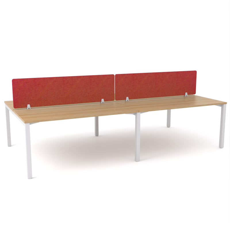 California Office Workstations (Straight Legs) 4-User Double-Sided Desk With AcoustiQ Screen (Red Screen)