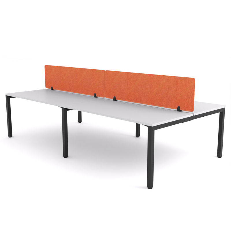 California Office Workstations (Straight Legs) 4-User Double-Sided Desk With AcoustiQ Screen (Orange Screen)