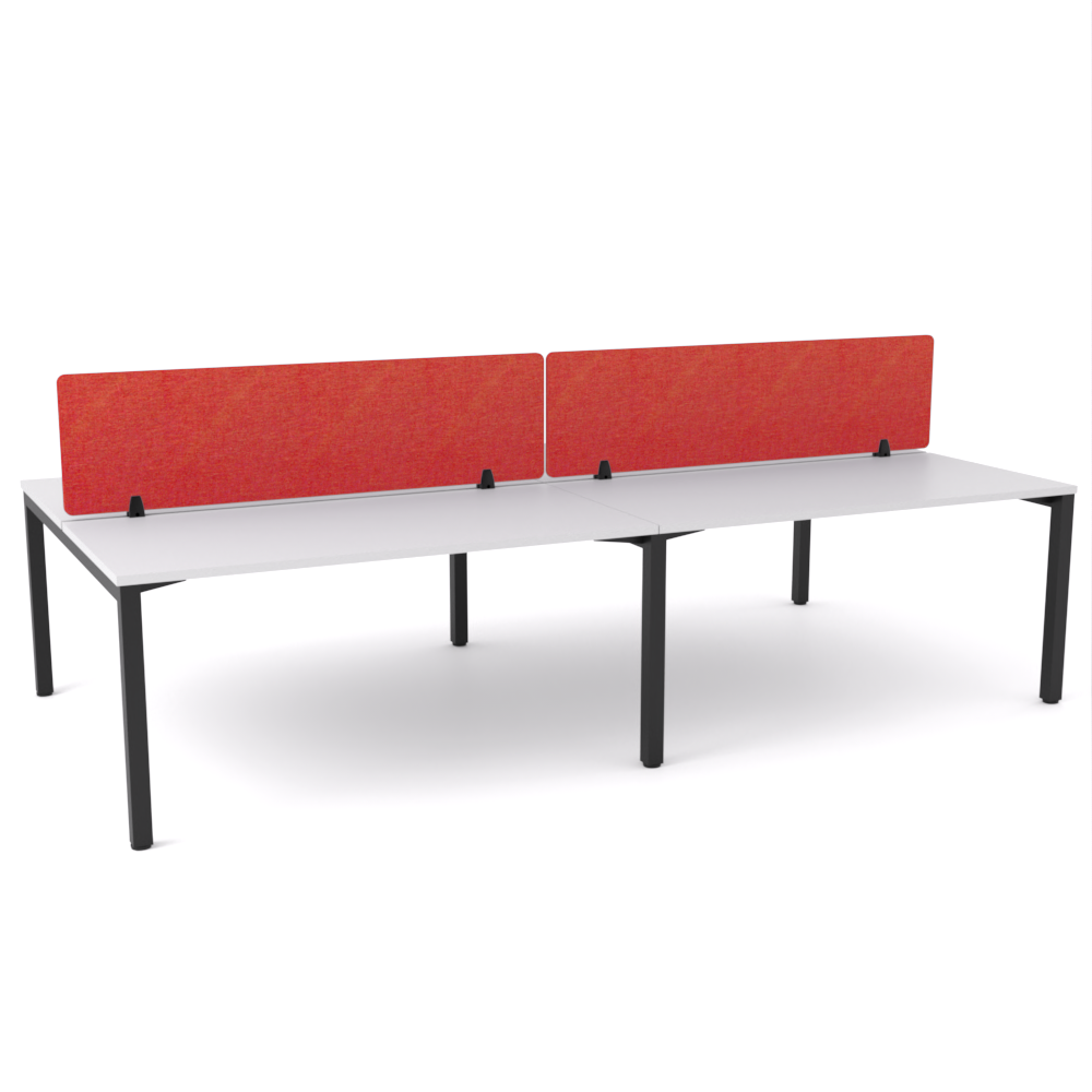 California Office Workstations (Straight Legs) 4-User Double-Sided Desk With AcoustiQ Screen (Red Screen)-Elite Office Furniture