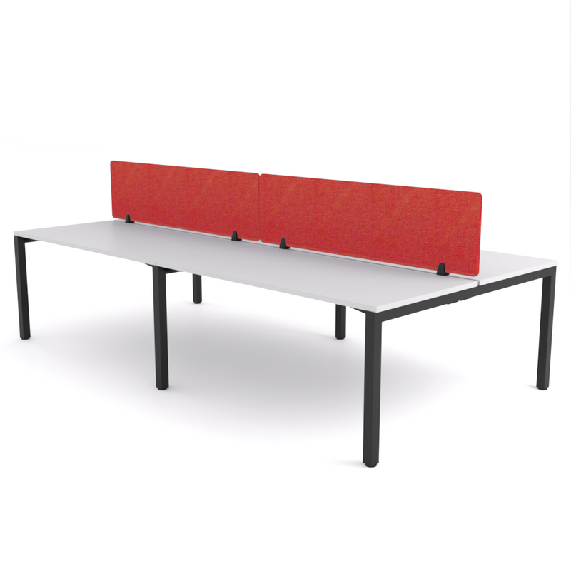 California Office Workstations (Straight Legs) 4-User Double-Sided Desk With AcoustiQ Screen (Red Screen)