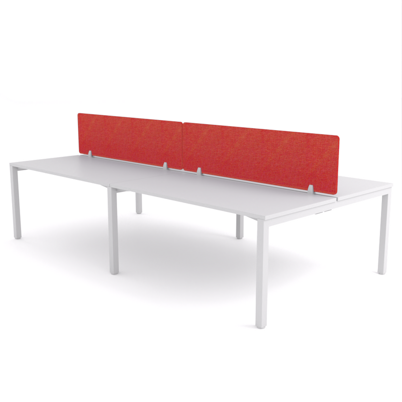 California Office Workstations (Straight Legs) 4-User Double-Sided Desk With AcoustiQ Screen (Red Screen)