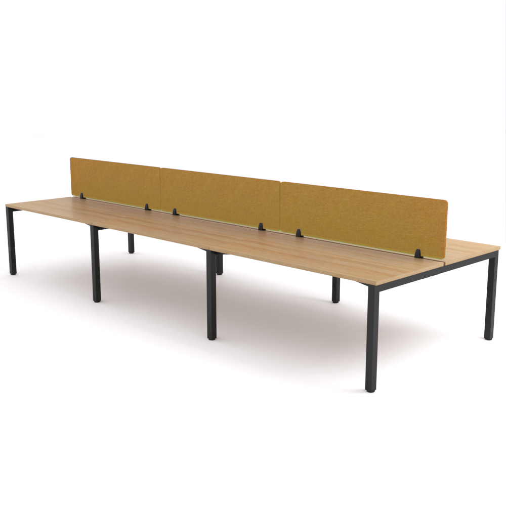 California Office Workstations (Straight Legs) 6-User Double-Sided Desk With AcoustiQ Screen (Golden Yellow Screen)