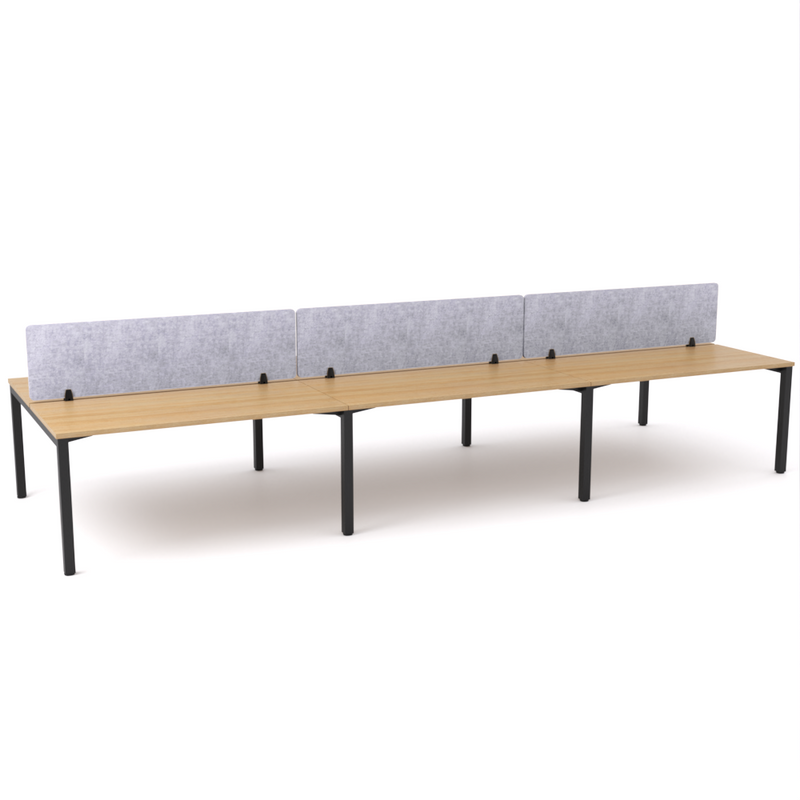 California Office Workstations (Straight Legs) 6-User Double-Sided Desk With AcoustiQ Screen (Marble Gray Screen)