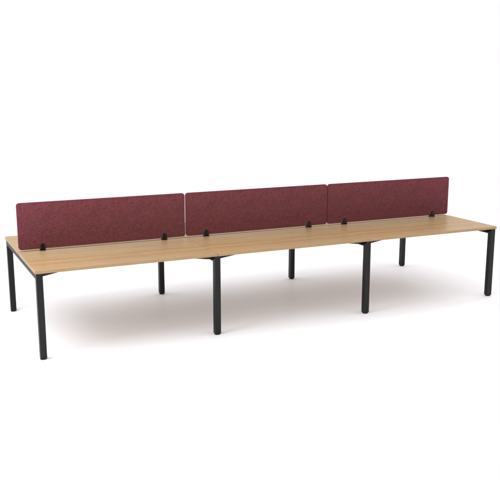California Office Workstations (Straight Legs) 6-User Double-Sided Desk With AcoustiQ Screen (Maroon Screen)