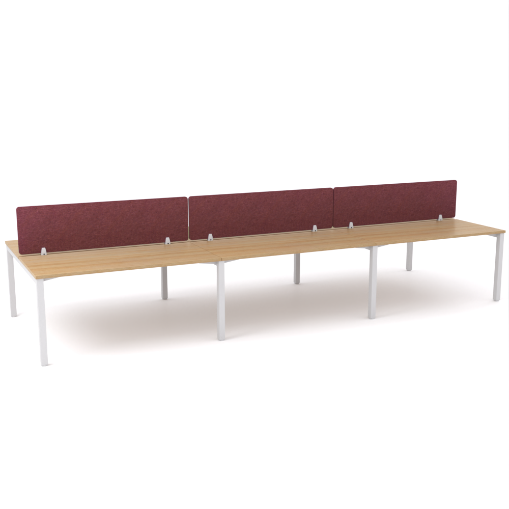 California Office Workstations (Straight Legs) 6-User Double-Sided Desk With AcoustiQ Screen (Maroon Screen)