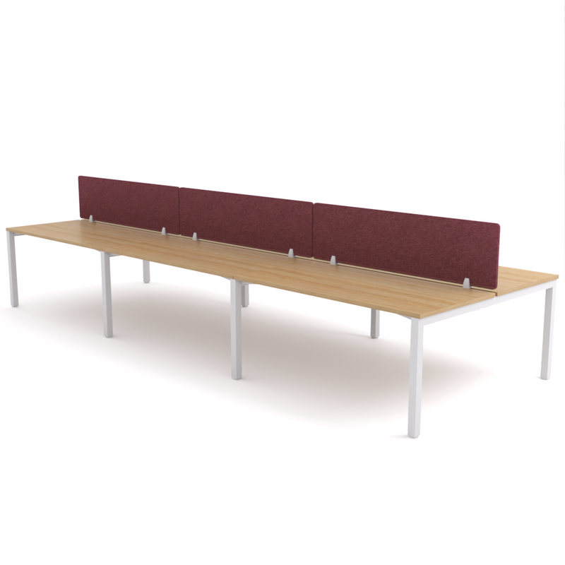 California Office Workstations (Straight Legs) 6-User Double-Sided Desk With AcoustiQ Screen (Maroon Screen)