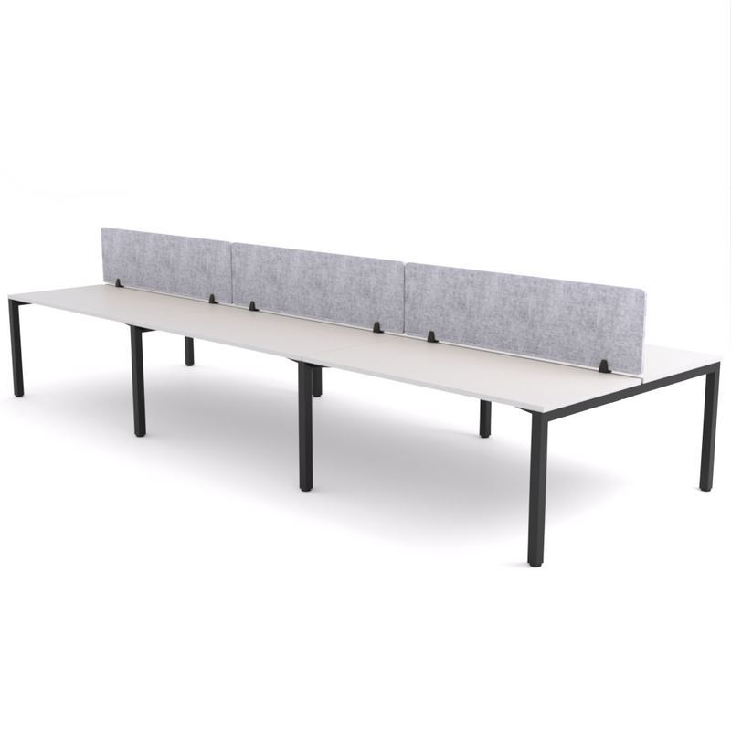 California Office Workstations (Straight Legs) 6-User Double-Sided Desk With AcoustiQ Screen (Marble Gray Screen)