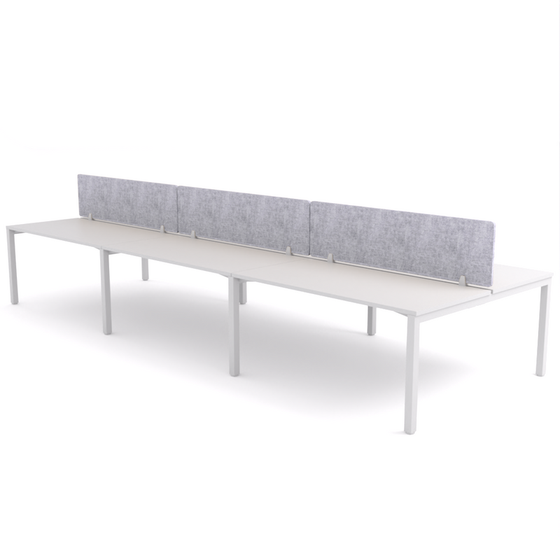 California Office Workstations (Straight Legs) 6-User Double-Sided Desk With AcoustiQ Screen (Marble Gray Screen)