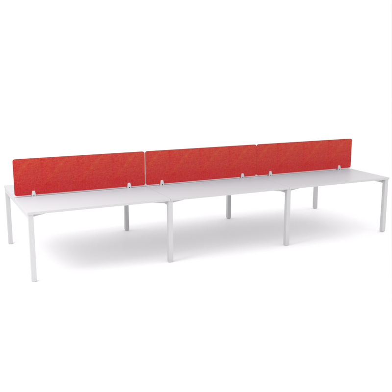 California Office Workstations (Straight Legs) 6-User Double-Sided Desk With AcoustiQ Screen (Red Screen)