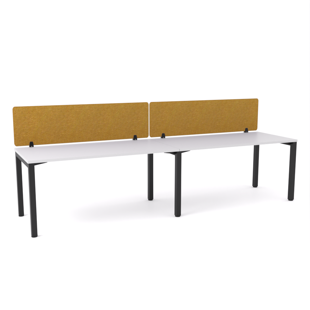 California Office Workstations (Straight Legs) 2-User Single-Sided Desk With AcoustiQ Screen (Golden Yellow Screen)-Elite Office Furniture