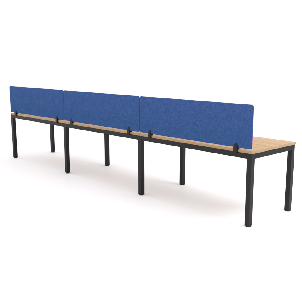 California Office Workstations (Straight Legs) 3-User Single-Sided Desk With AcoustiQ Screen (Cobalt Blue Screen)