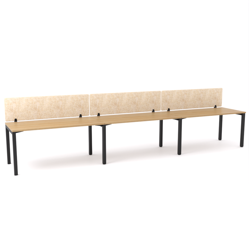 California Office Workstations (Straight Legs) 3-User Single-Sided Desk With AcoustiQ Screen (Natural Screen)