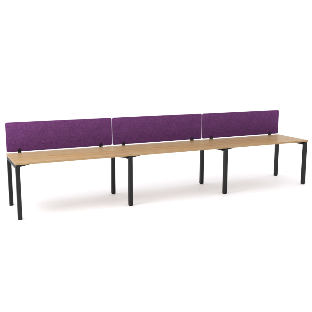 California Office Workstations (Straight Legs) 3-User Single-Sided Desk With AcoustiQ Screen (Purple Screen)