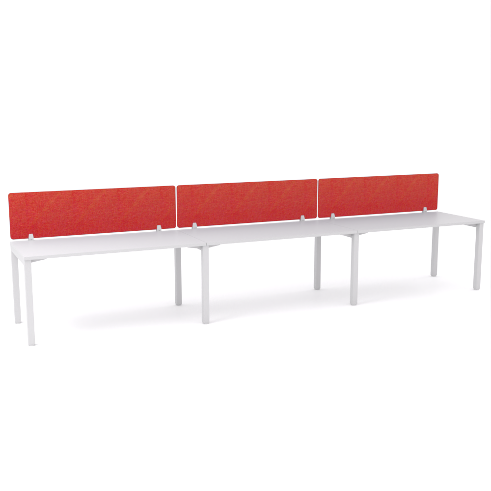 California Office Workstations (Straight Legs) 3-User Single-Sided Desk With AcoustiQ Screen (Red Screen)-Elite Office Furniture
