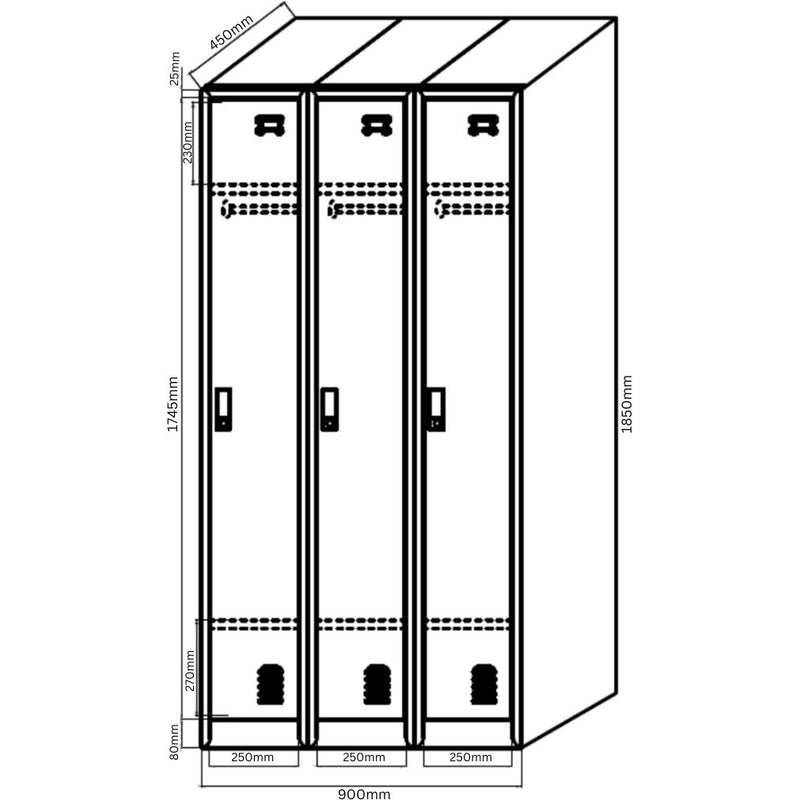3 Door Metal Storage Locker Bank Of 3