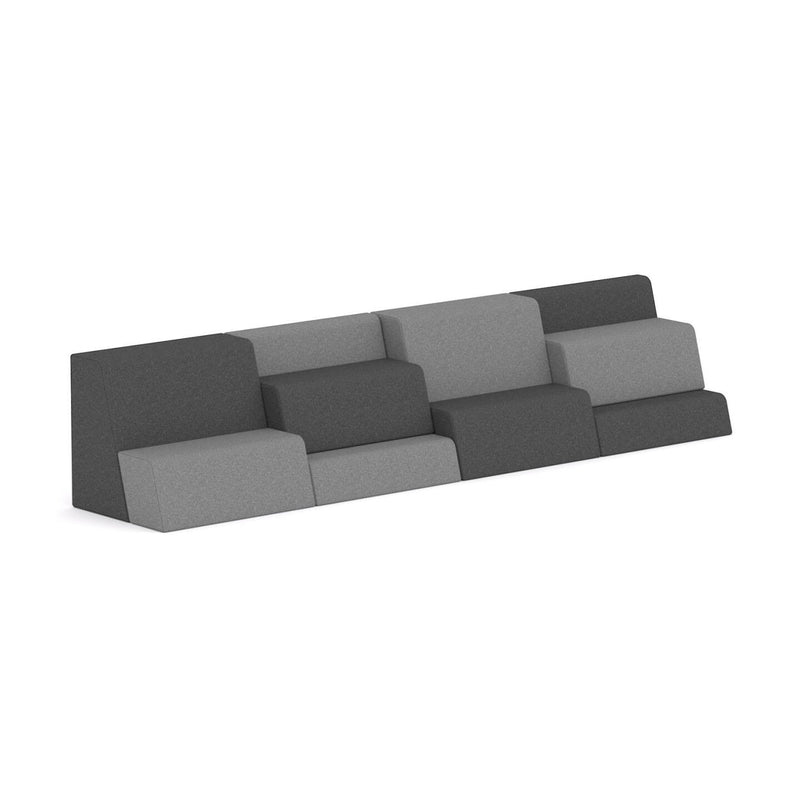 Motion Grandstand 4 Collaborative Seating Combination. - 2x Motion Grandstand 2 Tier - 2x Motion Grandstand 3 Tier - 4400mm long x 900mm deep x 900mm high. - Upholstered in motion office range acoustic felt fabrics. - Approx lead time is 14-16 weeks