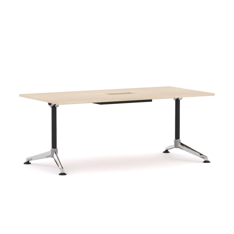 Modulus Boardroom Table Single Span, Single Post Collar Leg with Power RailPoles with Polished Alloy Feet