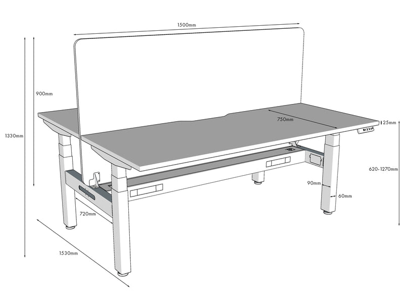 BOOST Plus + Electric Height Adjustable Back to Back Workstation with 900mm height Eco Screens (2 Person)