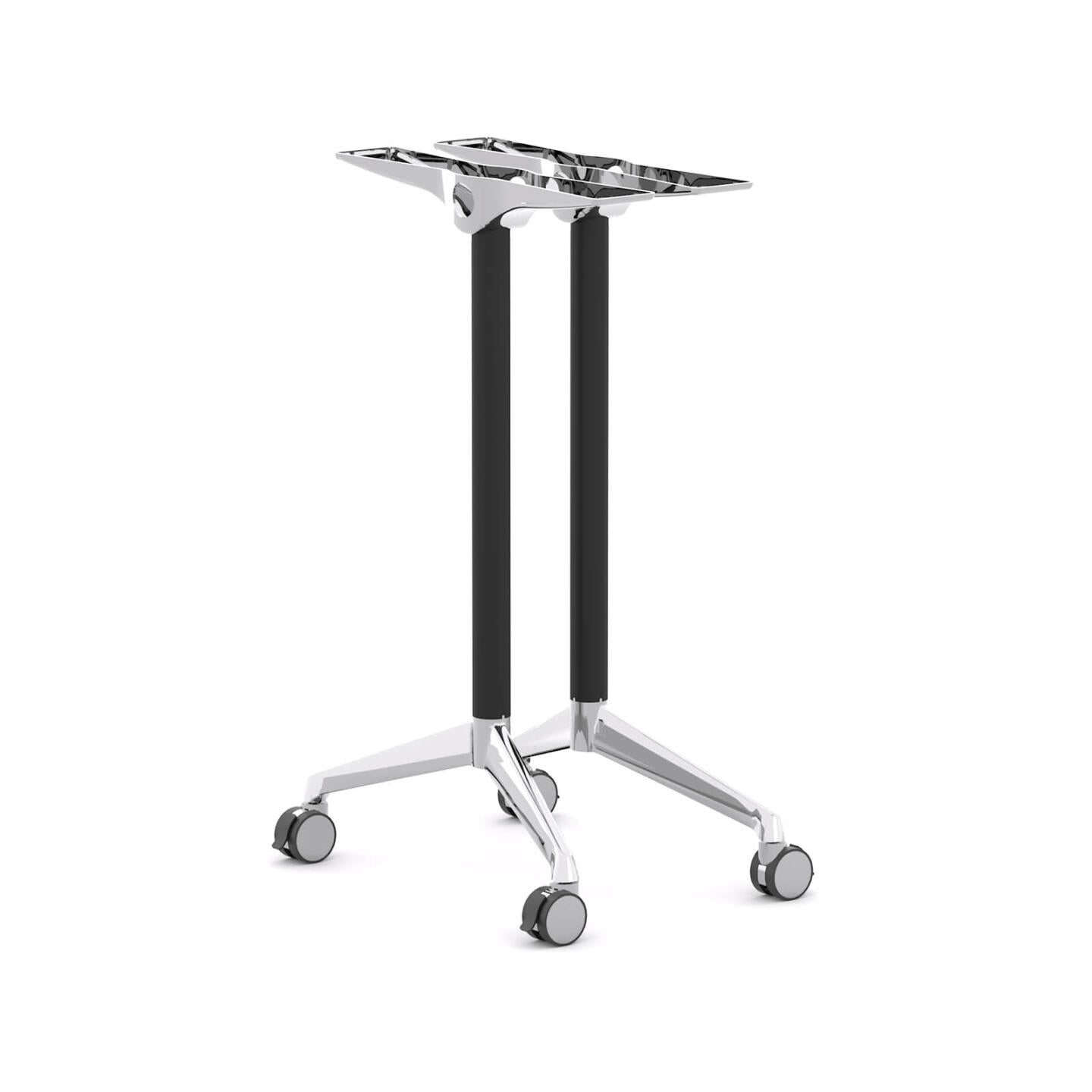 Modulus Table Single Post Fixed End Leg Set with Castors: D615-900mm x H695mm - Black Poles with Polished Alloy Feet