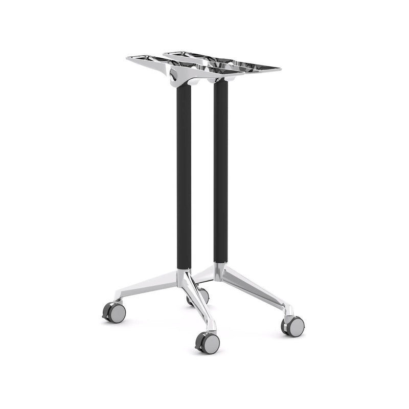 Modulus Table Single Post Fixed End Leg Set with Castors: D615-900mm x H695mm - Black Poles with Polished Alloy Feet