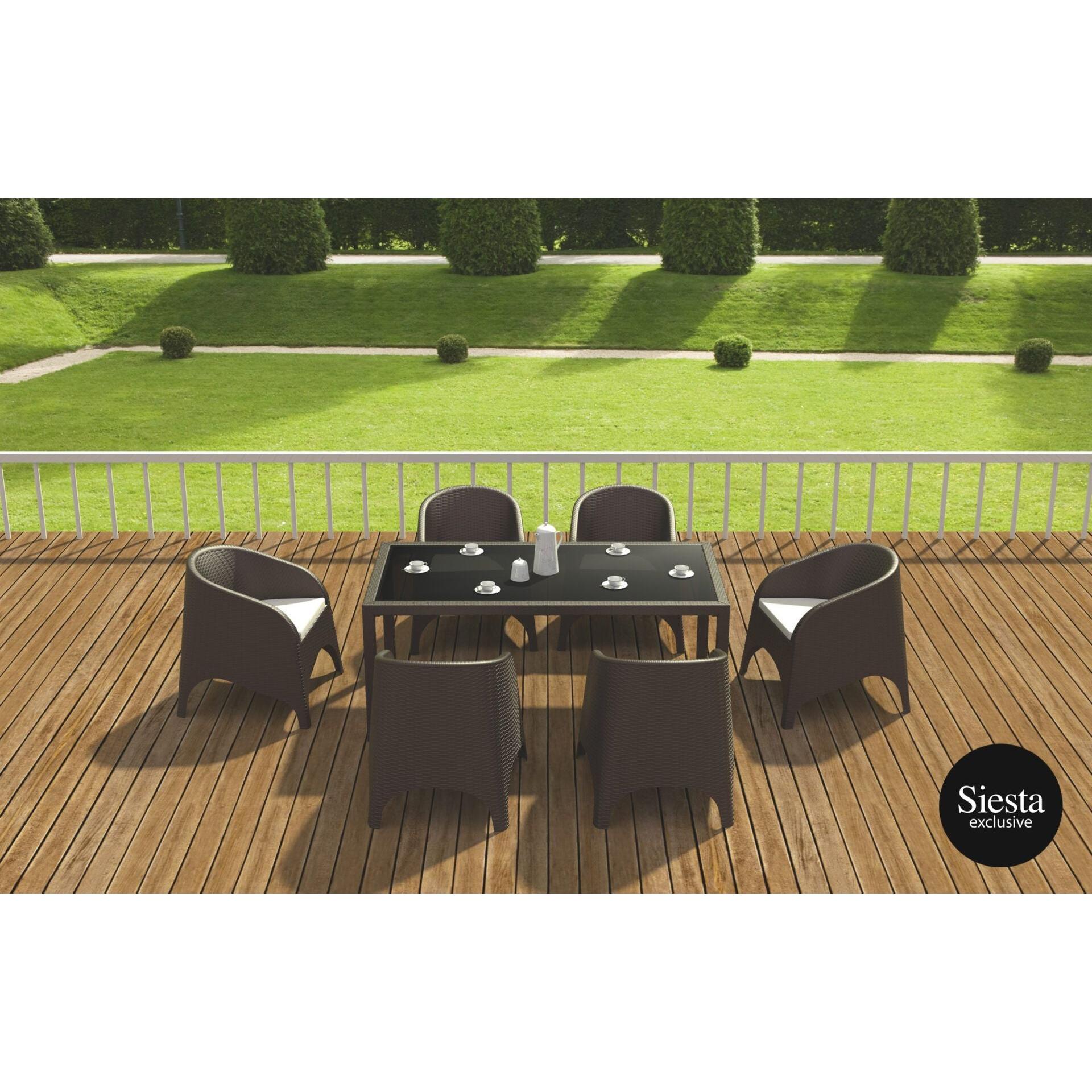 Tahiti 6 Seater Resin Rattan Dining Setting with Aruba Arm Chair-Elite Office Furniture