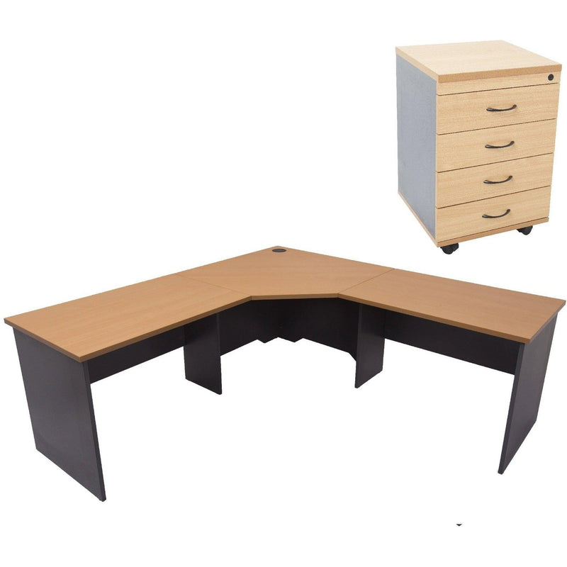 Rapid Worker Corner Workstation with Mobile Pedestal