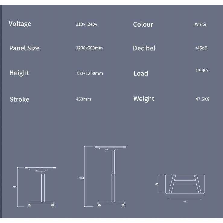Cordless Mobile Height Adjustable Desk