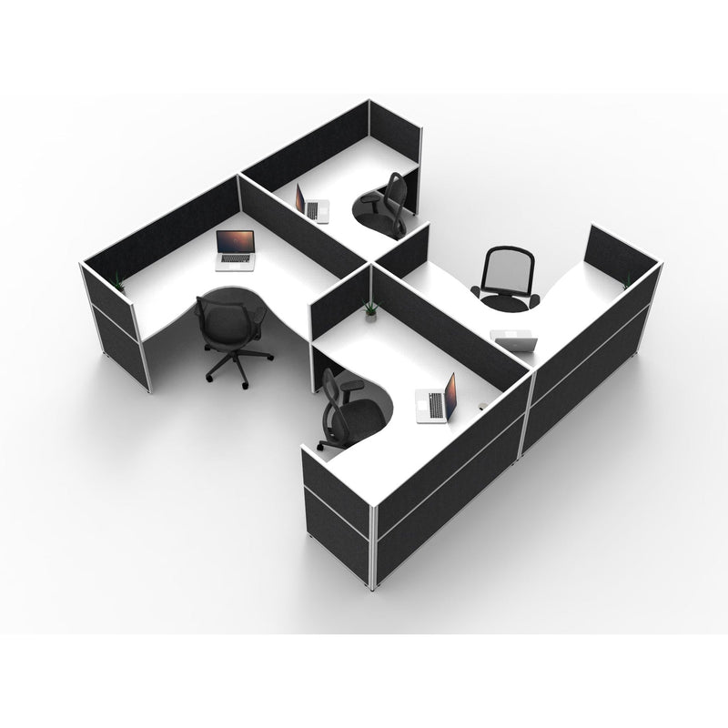 SHUSH30 Corner Workstations - 4 Person 'H' Configuration - Screen Hung Tops - White
