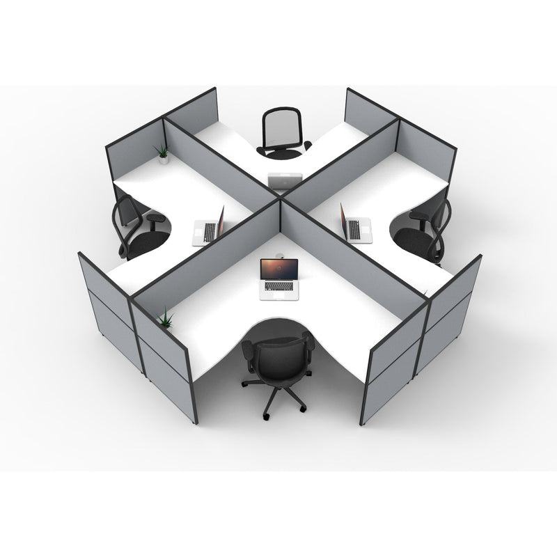 SHUSH30 Corner Workstations - 4 Person 'X' Configuration - Screen Hung Tops - White